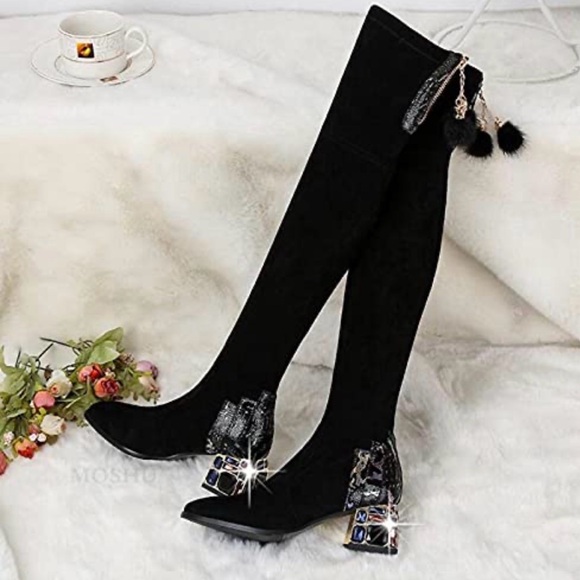 NWOT- Faux Suede Pull Up High Boots (US 7) - Picture 1 of 11